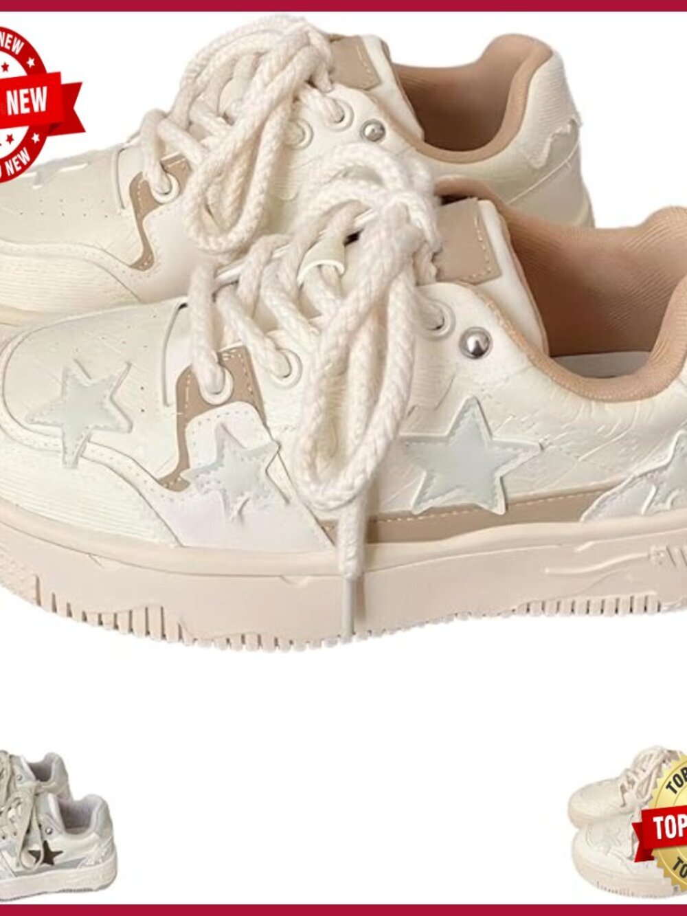 Chunky Platform Y2K Star Sneakers Walking Shoes Lace-Up Mid Top Cute